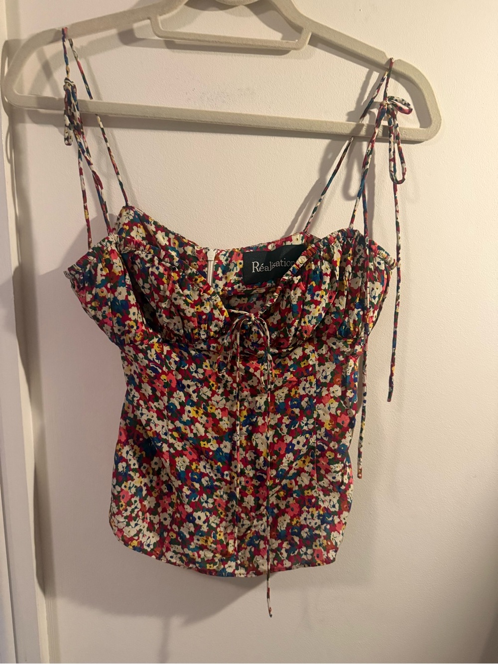 Realisation Par Multicolor Floral Tie-Strap Cami Top